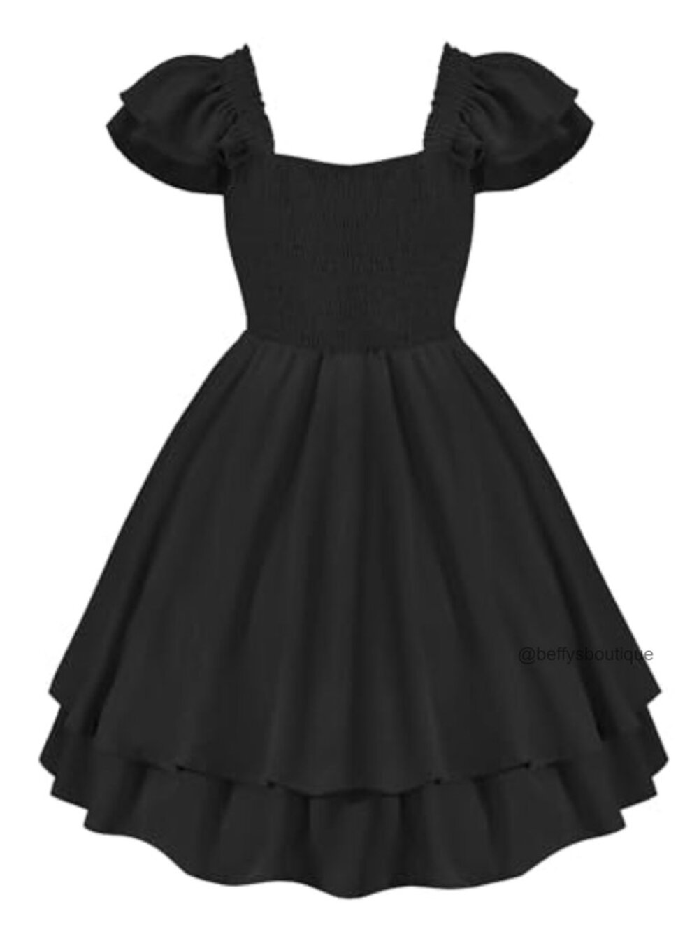 Girls Smocked Dress Ruffle Sleeve A-Line Mini Party Formal